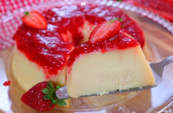 Pudim Morango do Amor sem Forno