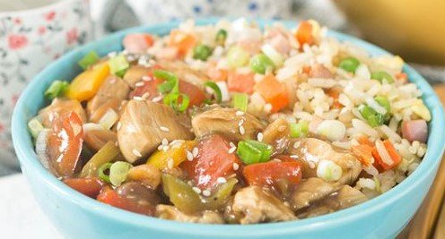 Carne com Xadrez com Arroz Chop Suey