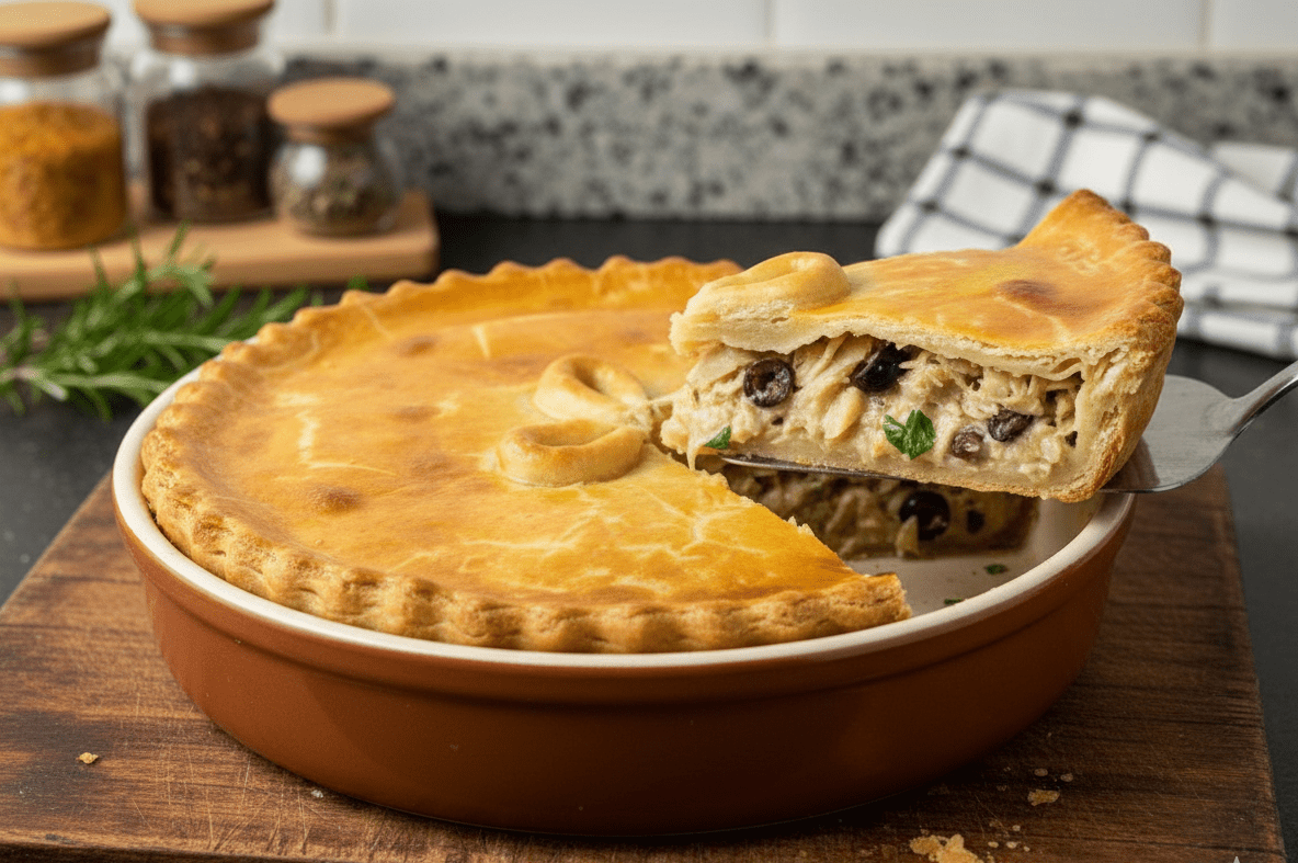 Empadão de Bacalhau Cremoso dourado