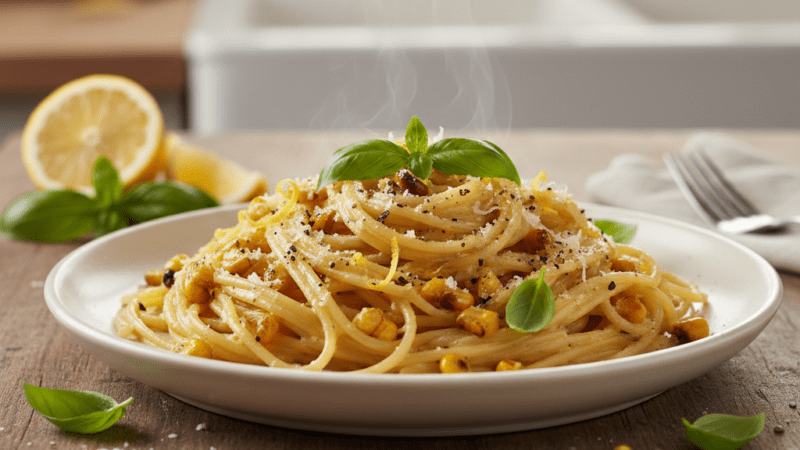 Macarrão Cremoso de Milho Tostado e Limão Receita Viral Prática 5 (15)