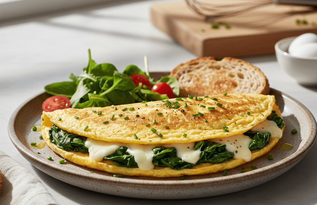 Omelete Proteica com Espinafre e Queijo saboroso