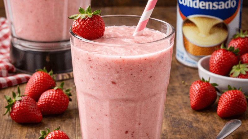 Batida de Morango e Leite Condensado: Receita Cremosa Liquidificador 5 (10)