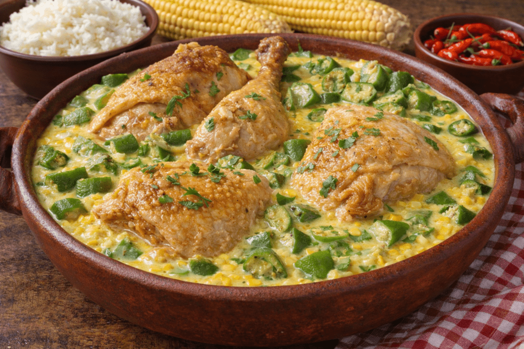 Frango Caipira com Creme de Milho Quiabo Tradicional