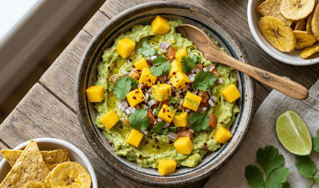 Guacamole com Cubos de Manga Fresca facil de fazer