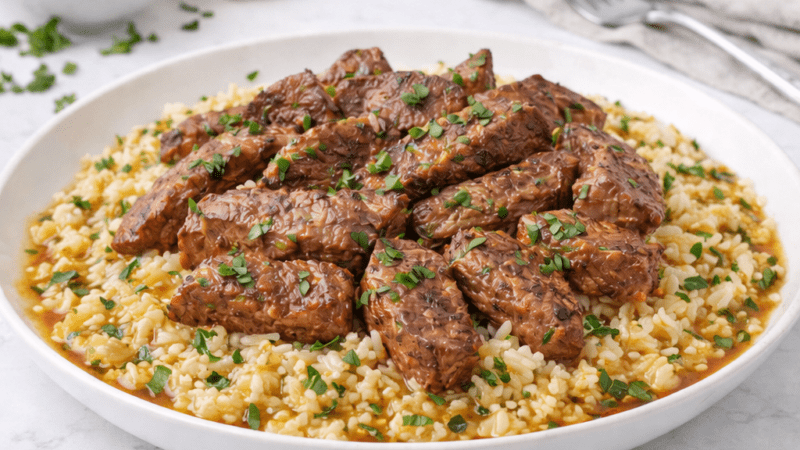 Jantar Gourmet Fit Risoto de Couve-Flor com Tiras de Mignon Suculentas