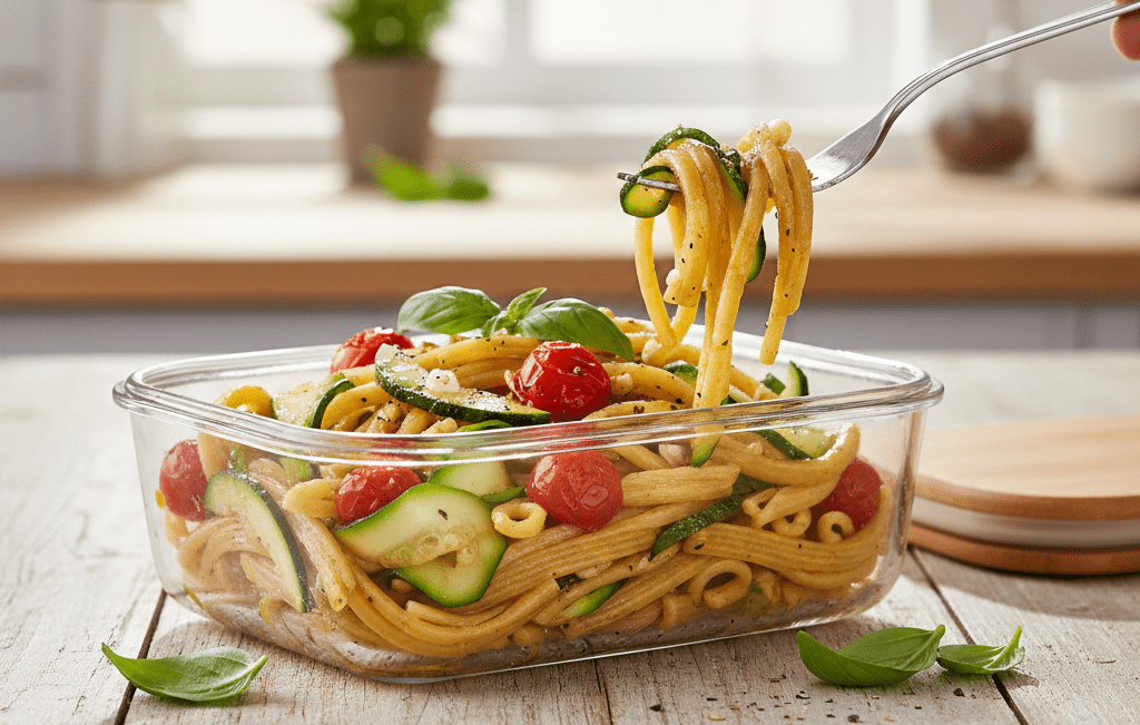 Receita Vegetariana: Macarrão Integral com Abobrinha e Tomate Cereja Fit