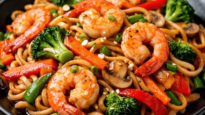 Yakisoba de Camarão e Legumes fácil e saboroso