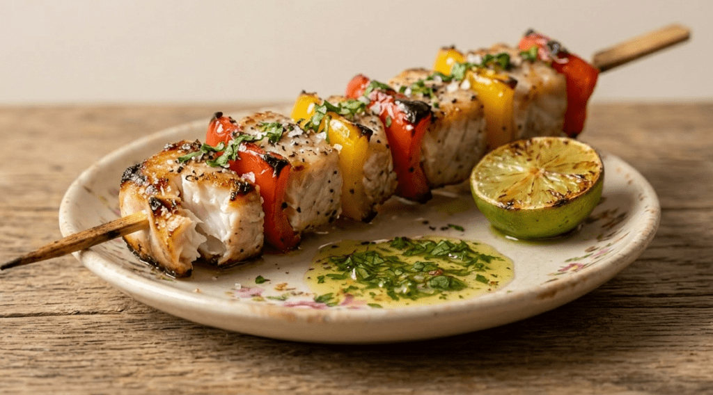 Espetinho de Pintado com Pimentões: Receita de Peixe Grelhado.