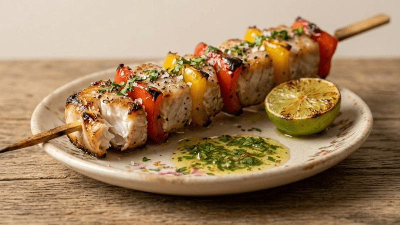 Espetinho de Pintado com Pimentões: Receita de Peixe Grelhado. 5 (18)