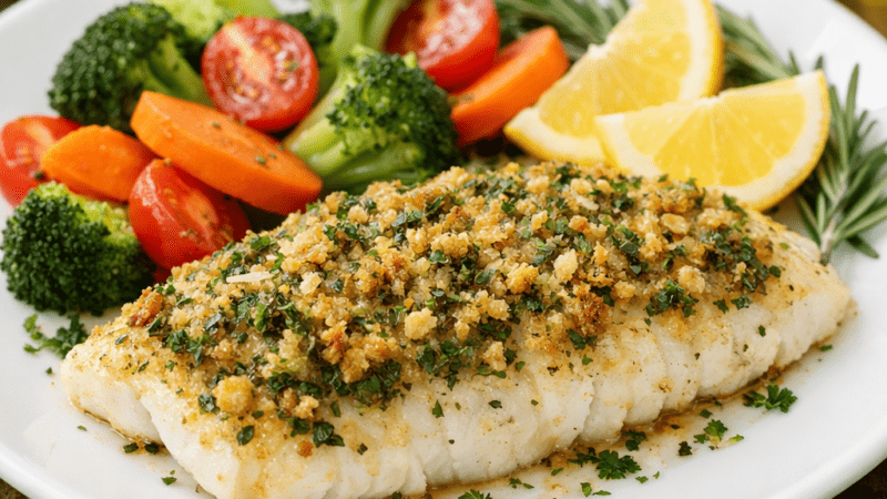 Filé de Peixe Assado com Crosta e Ervas: Saudável