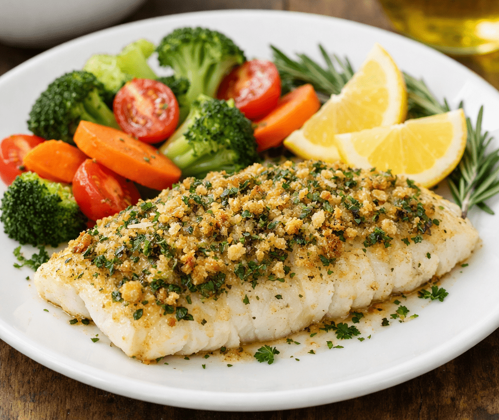 Filé de Peixe Assado com Crosta e Ervas: Saudável