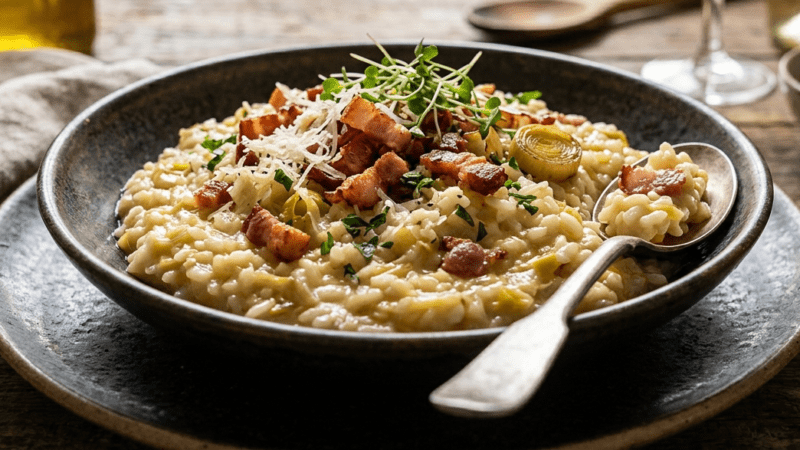 Risoto de Alho-Poró com Bacon: Receita Fácil Muito Cremosa 5 (21)