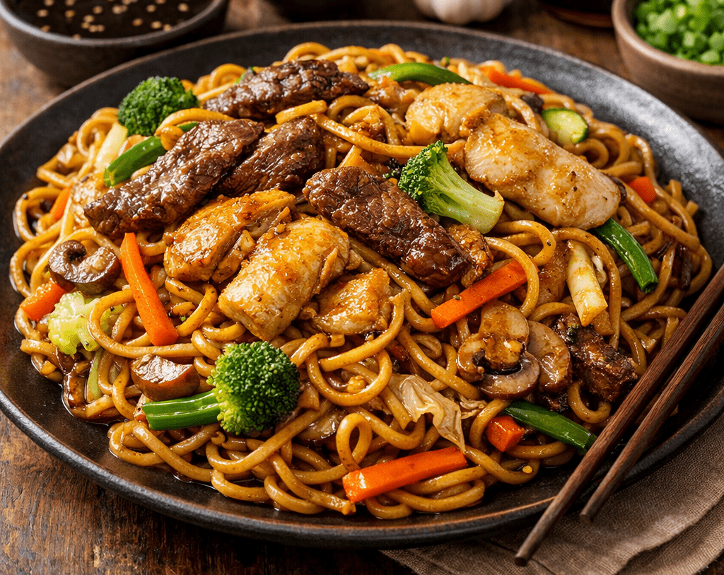 Yakisoba de Carne e Frango: Receita Tradicional  Molho Caseiro.
