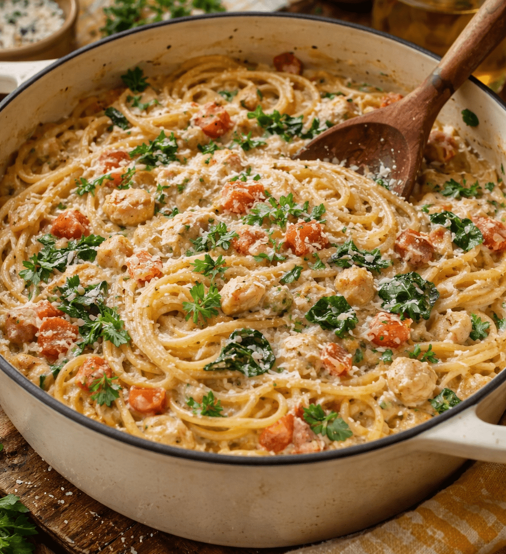Macarrão tipo penne mergulhado em molho vermelho cremoso com queijo derretido