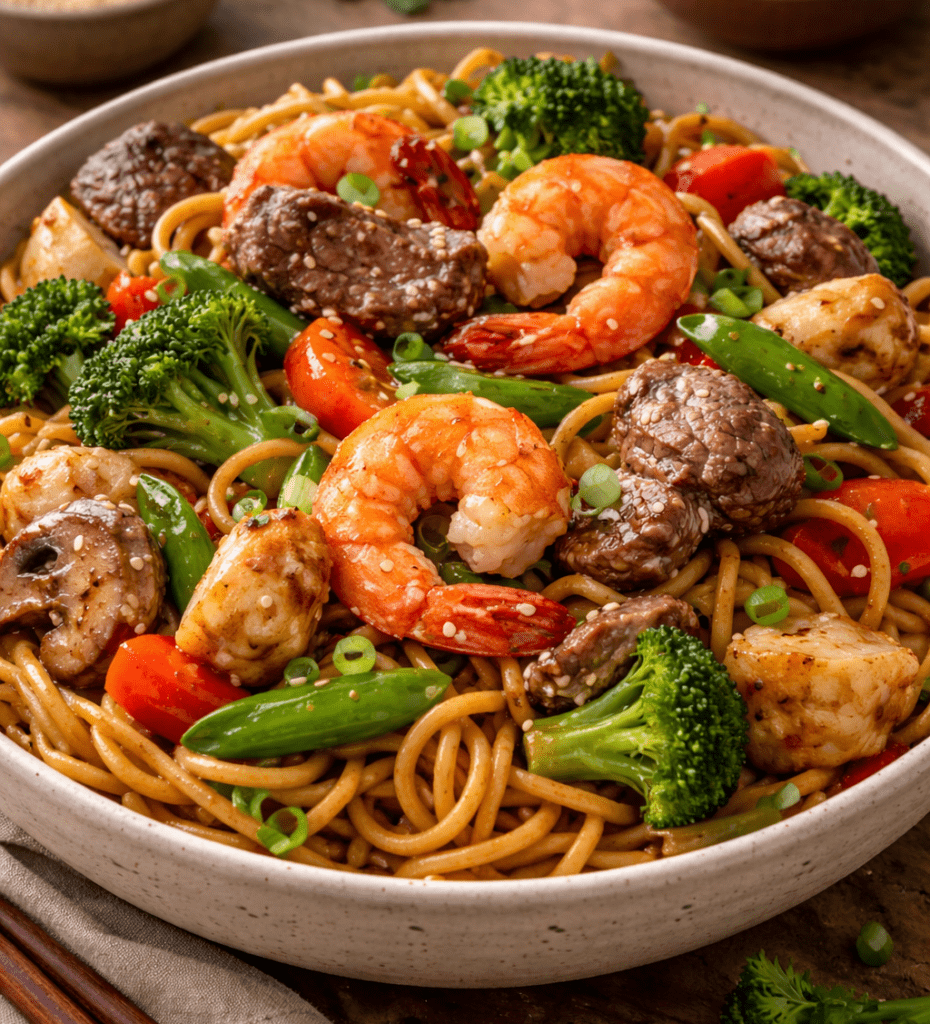 Yakisoba Misto Imperial: O Melhor Mix de Carnes e Legumes Frescos