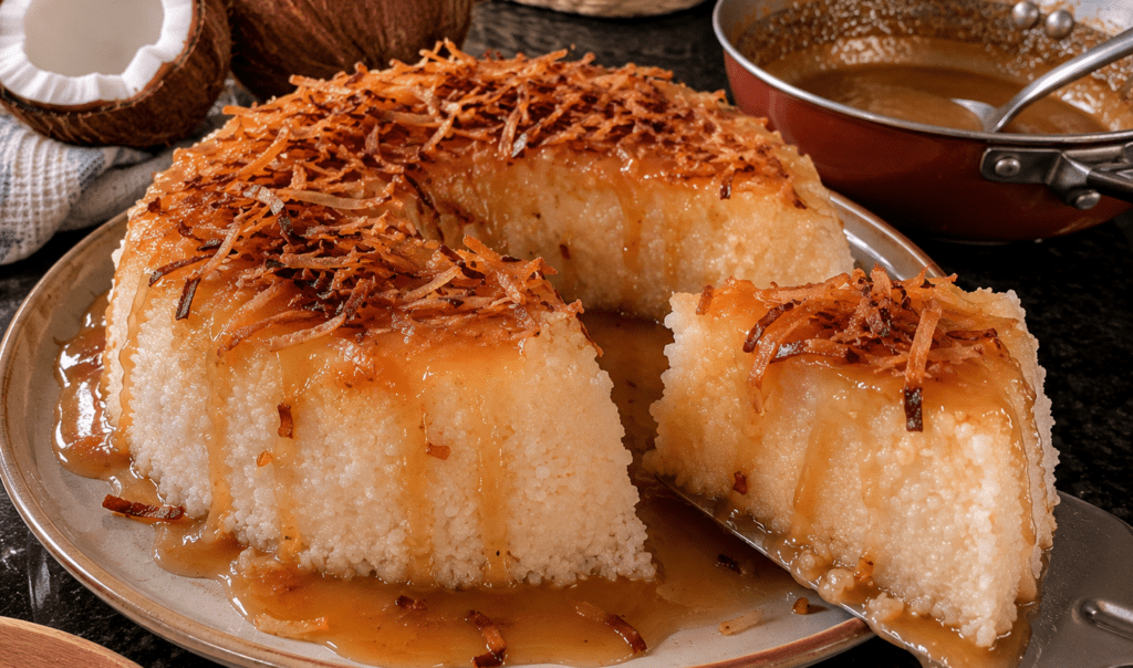 Cuscuz deTapioca Doce com Calda de Coco Queimado Fácil