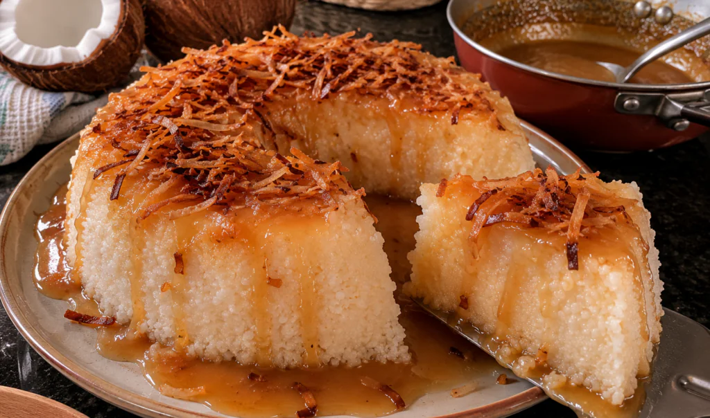 Cuscuz deTapioca Doce com Calda de Coco Queimado Fácil