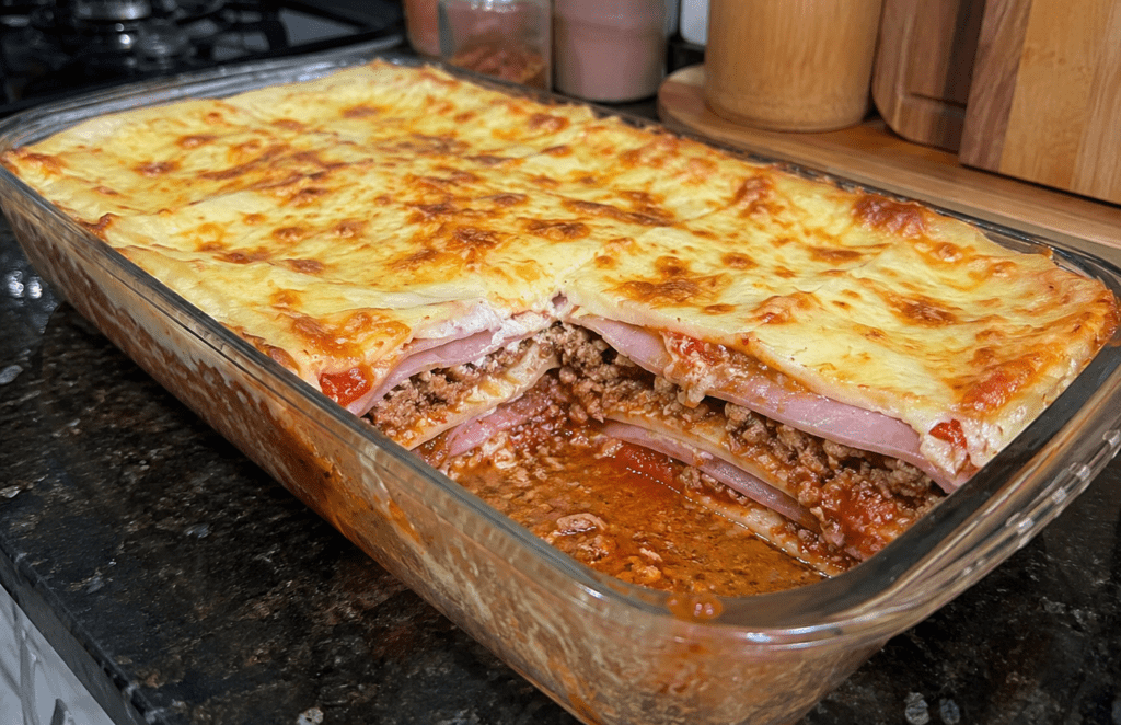Lasanha de Carne Moída com Presunto e Queijo Fácil!
