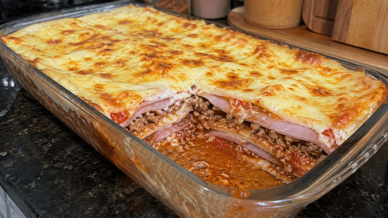 Lasanha de Carne Moída com Presunto e Queijo Fácil!