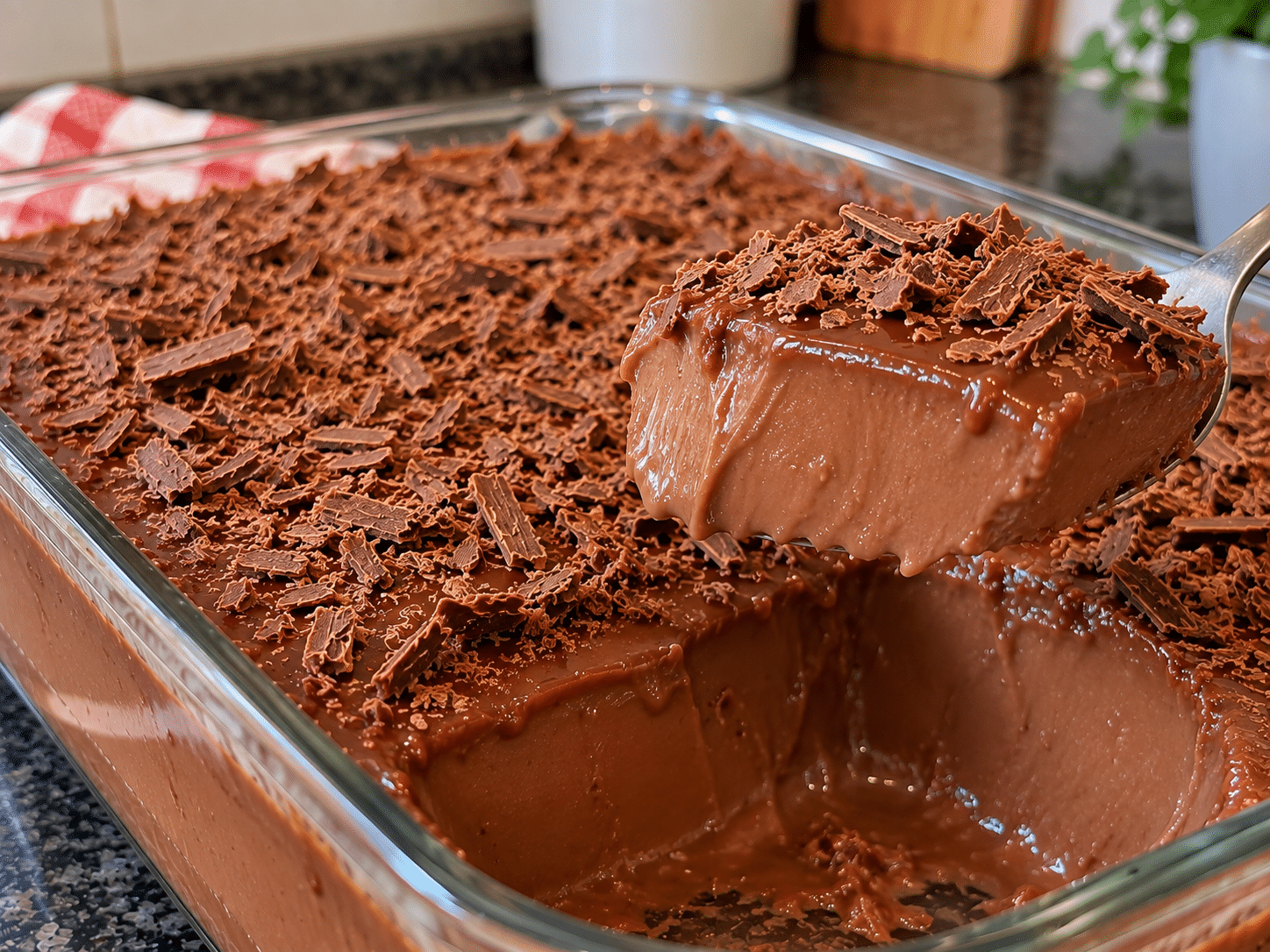 Pudim de Chocolate na Travessa sem Forno: Cremoso e Fácil decorado com granulado por cima